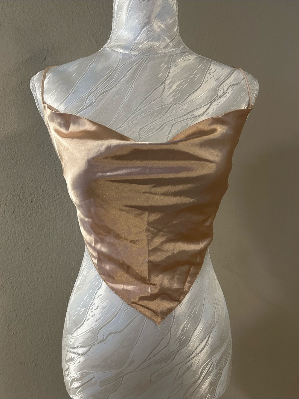 SHEIN Satin Handkerchief Bandeau Top - Champagne Gold
